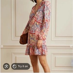 Veronica Beard Destiney Paisley Dress v-neck long sleeve mini dress